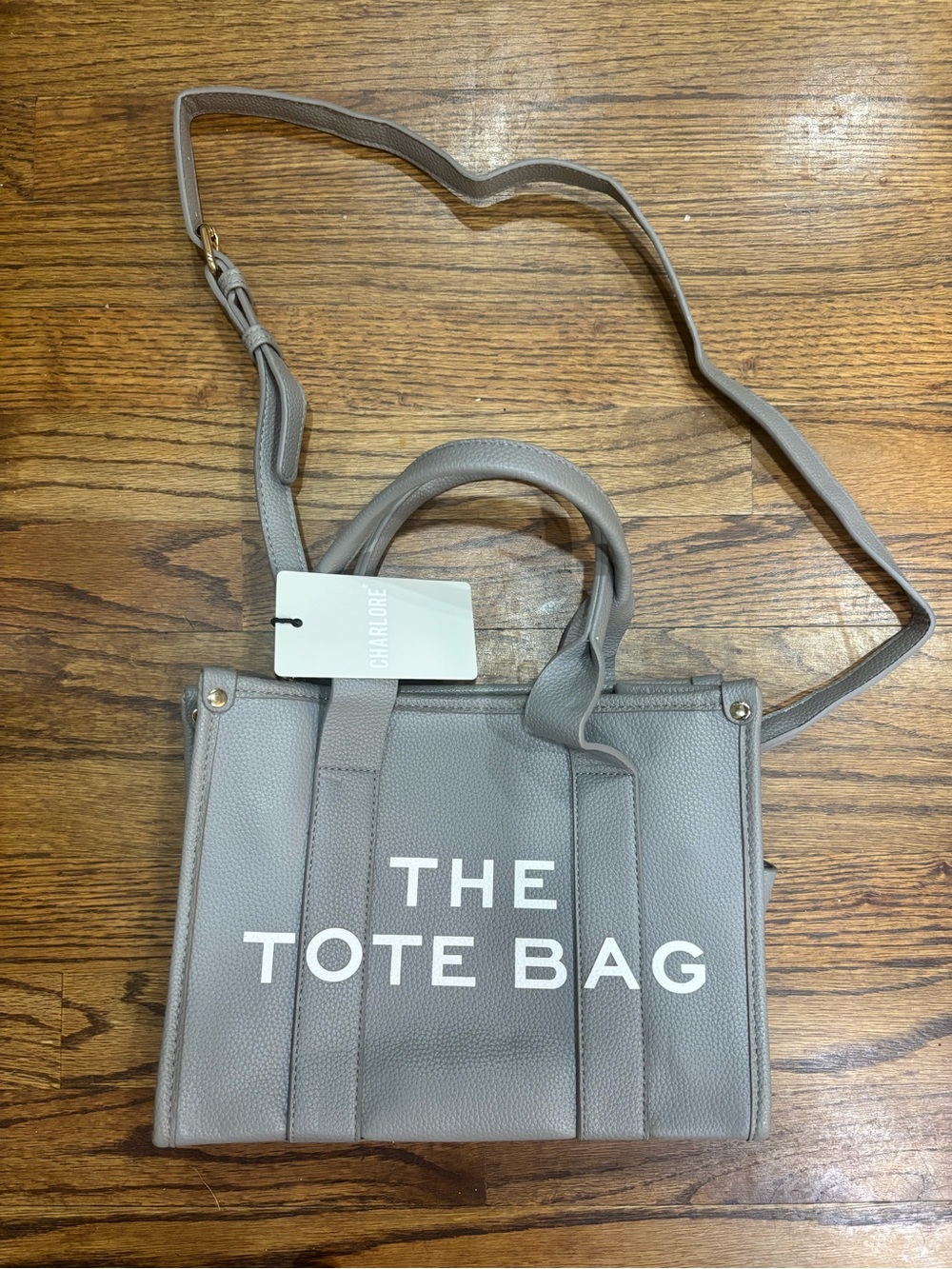 The Tote Bag Womens Grey  Faux Leather Detachable Strap Zip Top Tote Handbag New